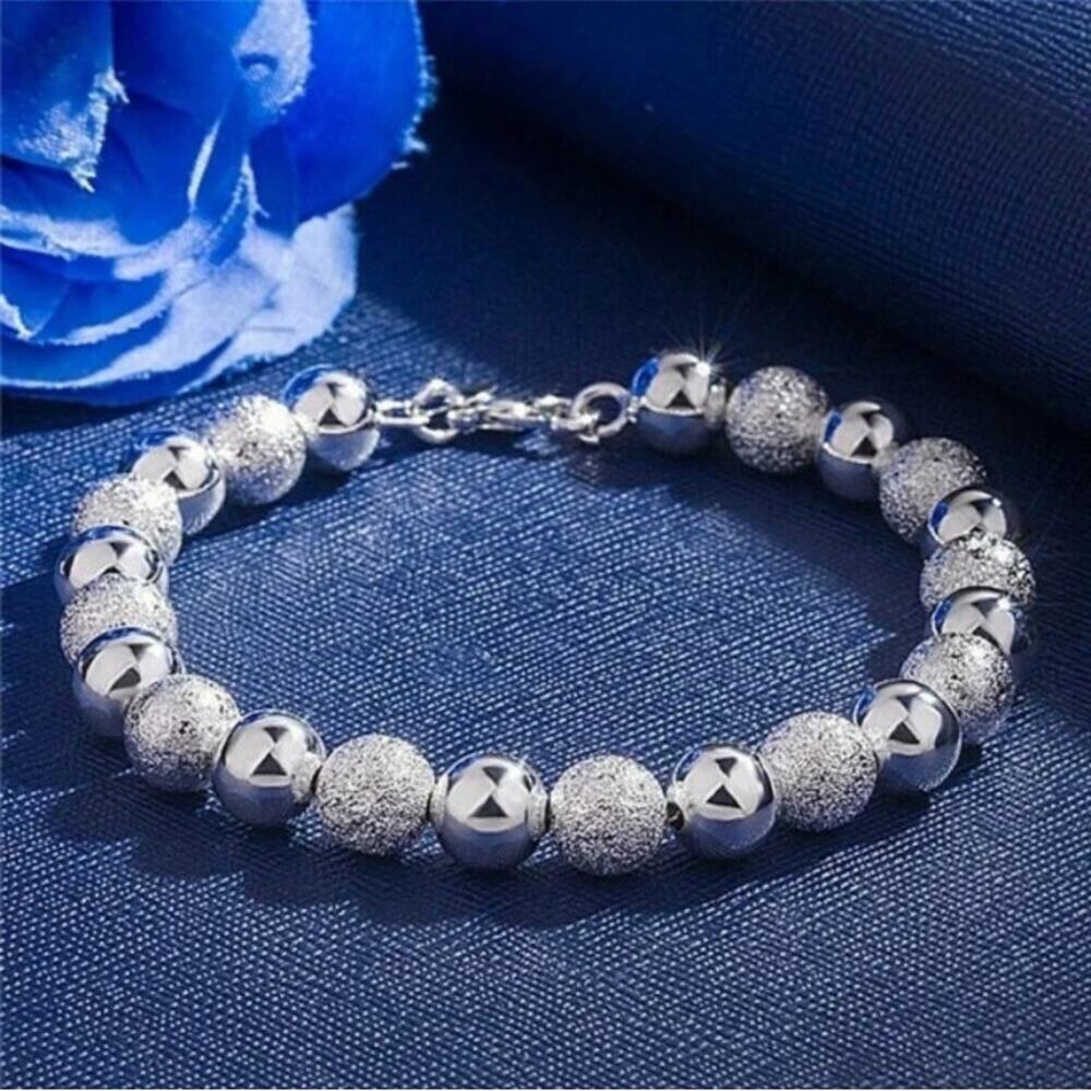 925 Sterling Silver 6mm Pearl Ball Bracelet Women's Valentine's Birthday Gift